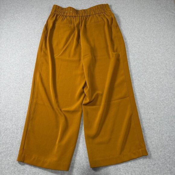 Gold Wide-Leg Pleated Pants Womens Elastic Waist S Polyester Spandex Blend Comfo - Picture 5 of 6